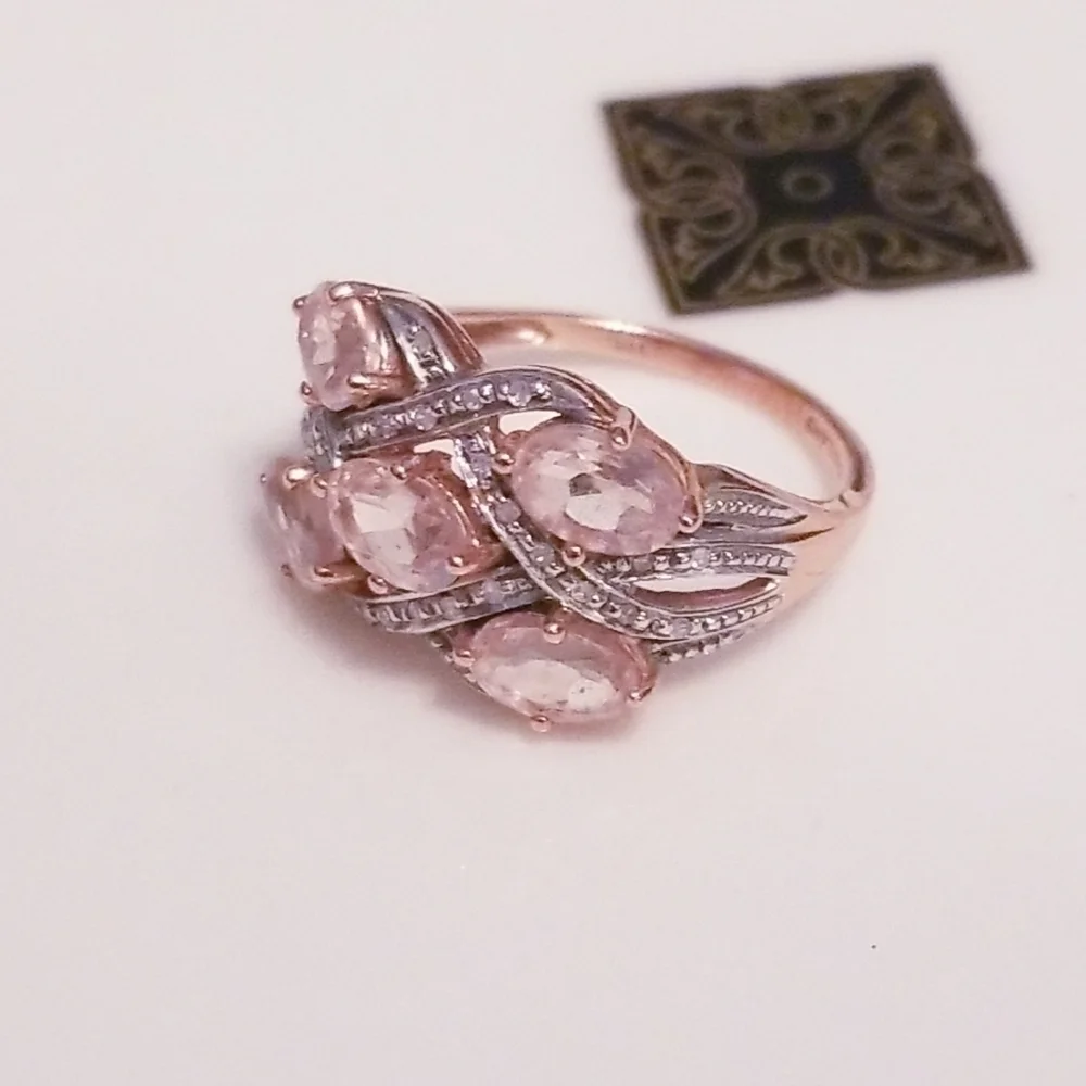 Vintage Genuine Cora De Rosa Morganite & Diamond 10K Rose Gold Ring Sz 7